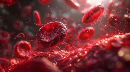 Red Blood Cell Anatomy, A detailed 3D rendering image providing an overview of the structure and components of red blood cells (erythrocytes), including hemoglobin, cell membrane, and biconcave shape