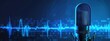 © Doni_Art - microphone with sound waves, podcasting theme and audio recording on blue digital background.