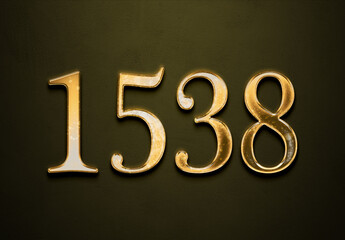 Old gold effect of 1538 number with 3D glossy style Mockup.	