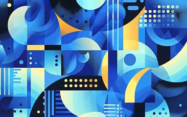 Canvas Print - An eye-catching geometric abstract design in shades of blue with dot patterns and dynamic shapes that give a modern digital feel