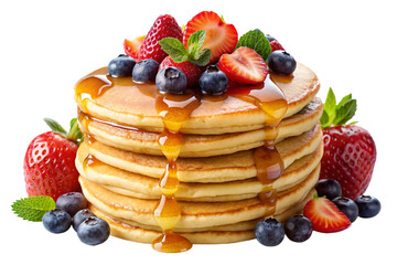 isolated pile of pancakes: a stack of fluffy pancakes isolated on a transparent background, drizzled