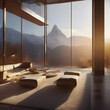 amazing design house in cold weather with mountains on the background