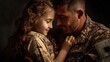 © Naknakhone - Affectionate military reunion between father and daughter. Image of love. copy space for text.