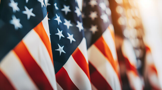 American flags in a row patriotic background