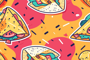 Wall Mural - A digital illustration of retro quesadilla pattern