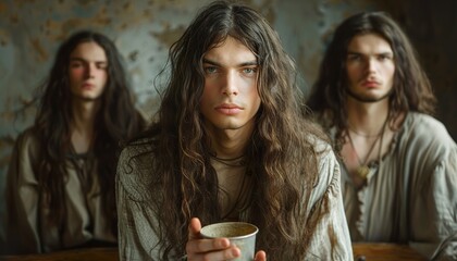 Canvas Print - Beaming long-haired miserable man 