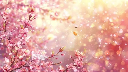 floral background in spring. blossoming sakura tree pink bokeh background. seamless looping overlay 4k virtual video animation background