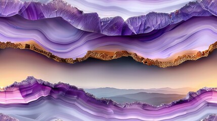 Sticker -   A painting featuring purple mountain ranges against a yellow sky, perfectly captured in the center frame