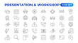 © artnazu - Workshop icon set. Containing team building, collaboration, teamwork, coaching, problem-solving and education icons.Business presentation line icons Presentation, business, seminar, partnership, goals