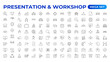 © artnazu - Workshop icon set. Containing team building, collaboration, teamwork, coaching, problem-solving and education icons.Business presentation line icons Presentation, business, seminar, partnership, goals