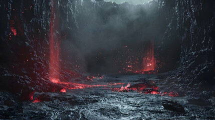 Wall Mural - Underworld's Tormented Inhabitants Suffer in Isolated Hellish Landscape of Lava,Smoke,and Anguish