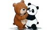   A picture of a bear and a panda embracing, with one embracing the other