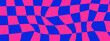 Psychedelic Checkerboard. Waves groovy background. Hippie wallpaper in Y2k style. Retro vector illustration. Distorted geometric pattern. Twisted chessboard.