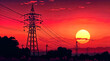 Electric sunset: silhouetted power lines against vibrant sky