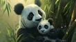 Panda conservation fundraiser event poster with an image of a mother panda and her cub, emotional and compelling