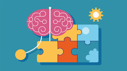 Wall Mural - A puzzle box with a single pathway out in the shape of a brain with the missing piece representing ketamine therapy and the completed puzzle.