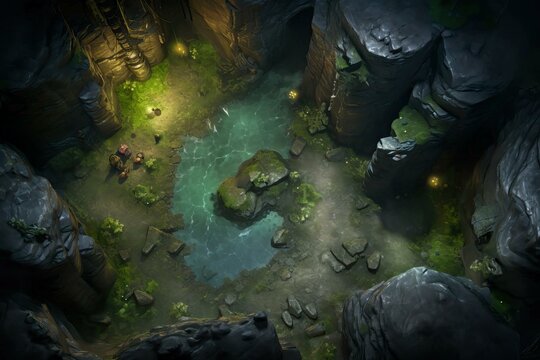 DnD Battlemap Goblin Cave: A dark and dank cave.