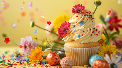 Poster - cupcake with frosting and flowers