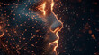 © phairot - Digital Human Face in Network Particles. A digital mesh forms a human face profile, showcasing a complex network of interconnected points and lines, evoking concepts of artificial intel