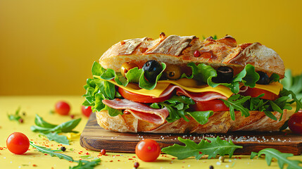 Wall Mural - a sandwich on a wooden cutting board topped with lettuce