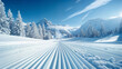 Skiing in beautiful sunny Austrian mountains on an empty ski slope during winter holidays