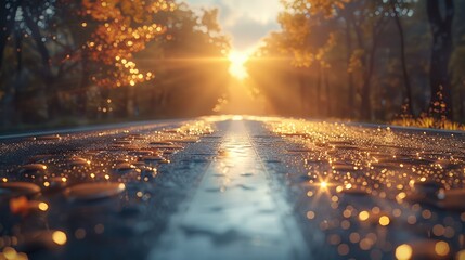 Aufkleber - Afternoon sunlight on road, strong sunlight. Generative AI.