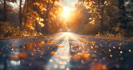Aufkleber - Afternoon sunlight on road, strong sunlight. Generative AI.