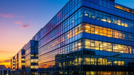 Modern office building in the evening.