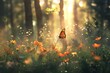 A delicate dance of nature a single, vibrant butterfly flutters amongst a field of wildflowers in a sun-dappled forest, showcasing the beauty and fragility of life.