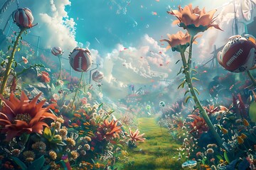 Wall Mural - A fantasy landscape where sports elements morph into flora.