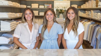 Wall Mural - Three women posing for a photo in a store