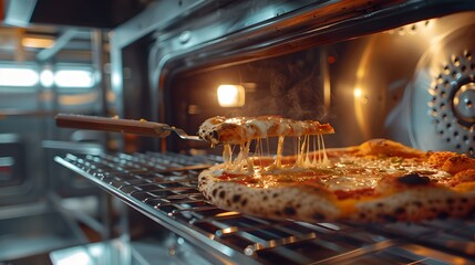 Poster - Freshly baked pizza being removed from oven. Homemade Italian cuisine. Cooking at home concept. Tasty meal preparation. Delicious dinner close-up. AI