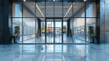 Poster - Storefront windows in modern building. Generative AI.