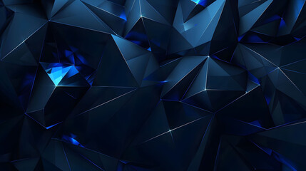 Abstract dark blue background with low poly geometric shapes and glowing lines. Background for presentation, banner or cover design