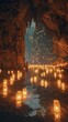 A cave illuminated by thousands of floating lanterns, their light reflecting off the moist cave walls, creating a warm, luminescent celebration in a hidden world