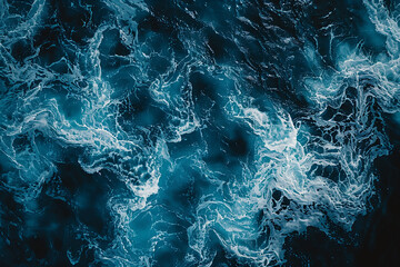 Poster - Abstract aerial view of dark blue ocean waves, top down view