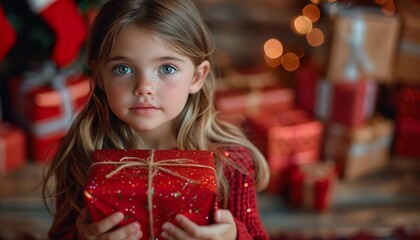 Wall Mural - Little girl holding present 