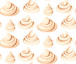 Vector seamless pattern with cartoon meringues and marshmallow on white background. Texture with sweet vanilla cream toppings. Surface design with tasty food for wallpaper and wrapping paper