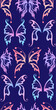 Vector seamless neon pattern with gradient silhouettes of butterfly wings in pastel colors on violet background. Magic texture with fairy and pixie wings in row for fabrics and wallpapers