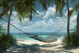 Fototapeta  - A lazy hammock between palms on a summer beach