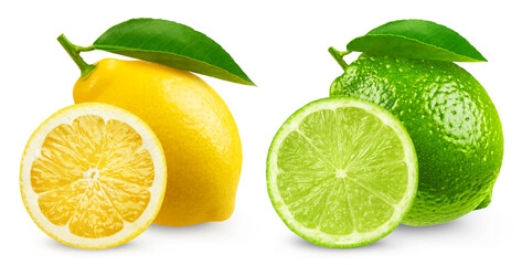 Wall Mural - citrus fruits isolated. lemon and lime on a transparent background.