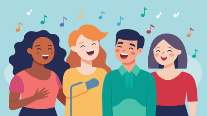 As a group of young adults with intellectual disabilities create a song together their faces light up with joy and excitement their unique voices and. Vector illustration