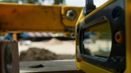 Poster - Close-up of a digital level on a construction site, clear screen, precise measurements 