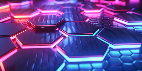A three-dimensional, abstract background featuring areas for data storage and technology activities.