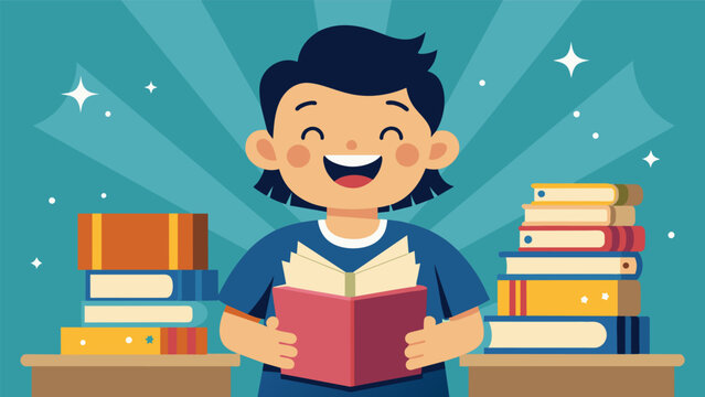 A teachers face lit up with joy as they spotted a box of classic childrens chapter books at a thrift store perfect for fostering a love of reading in. Vector illustration