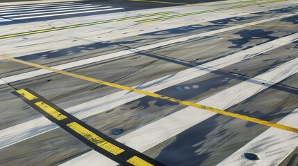 Canvas Print - Airport runway inspection, close-up, detailed surface textures, clear markings 