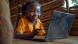 Smiling african mute dumb child school girl learning online class 