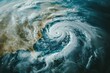A satellite view of a powerful hurricane in the middle of the ocean. Ideal for weather forecasting graphics
