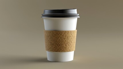 Cute 3D coffee mug on a light brown background.