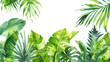 © LeoOrigami - Vector watercolor palm leaves, summer poster background, summer travel web banner, palm day, tropical leaves